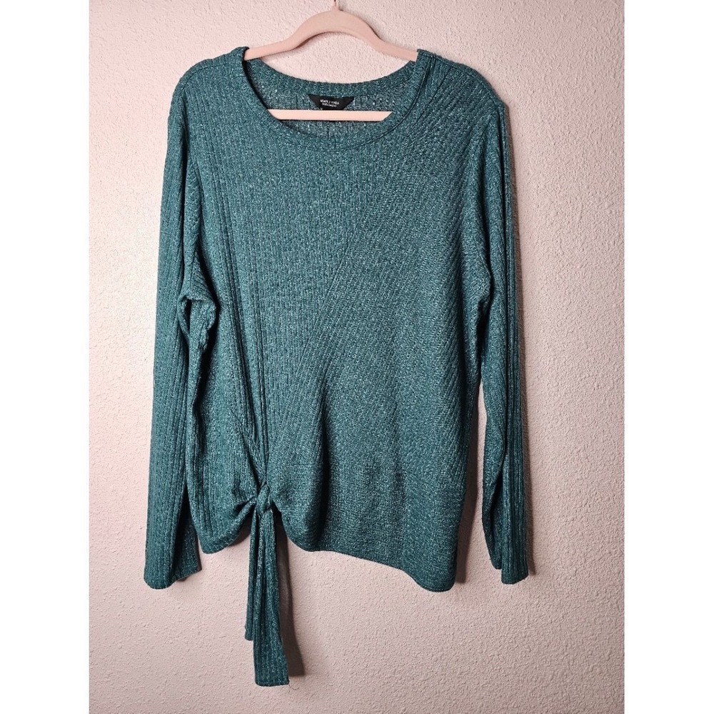 Simply Vera Vera Wang Teal Green Ribbed Side Tie Knot Top XXL Long Sleeve Cozy